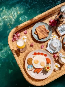Floating breakfast tray in a private pool