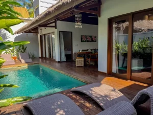 Building of private villa with two bedroom and pool completed with the view of living room.