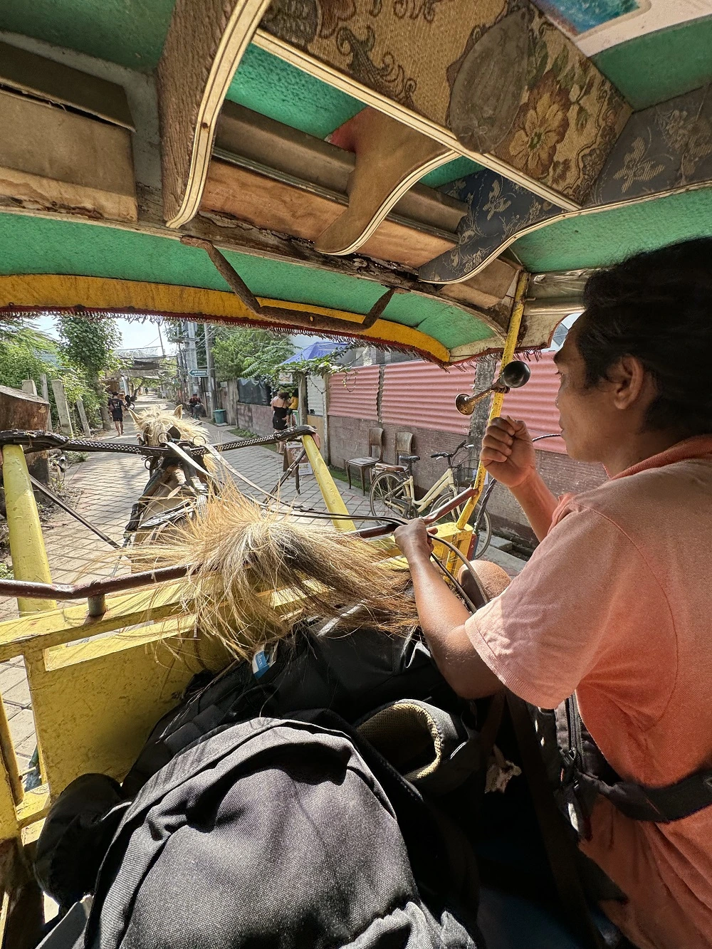 Traditional cidomo horse-cart transport in Gili Trawangan island streets
