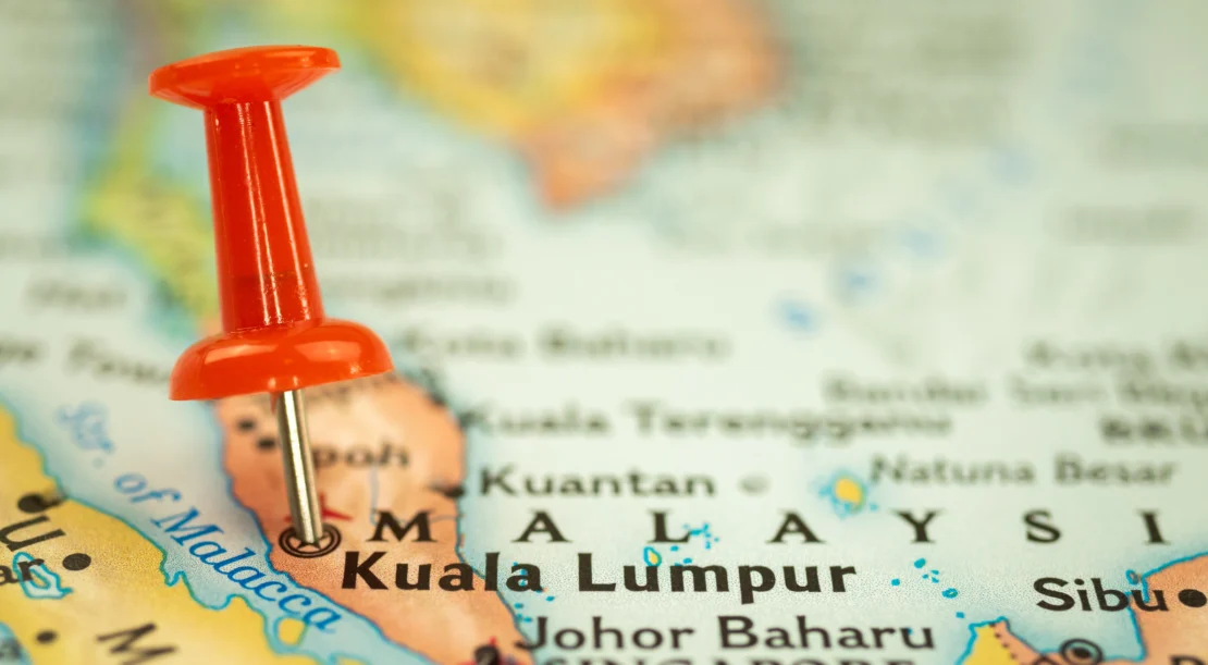 Map showing Kuala Lumpur in Malaysia as the starting point for traveling to Gili Trawangan in Indonesia
