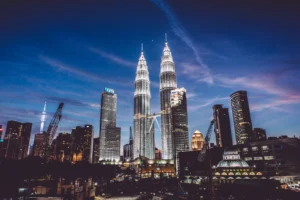 Kuala Lumpur skyline with the Petronas Twin Towers, representing the starting point for travellers from Malaysia to Gili Trawangan via Bali or Lombok.